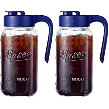 Mason Jar Pitcher - Airtight & Leakproof Glass Pitcher with Lid, Perfect for Breastmilk, Cold Brew, and Sun Tea, 2 Quart 64 oz Mason Jar with Pour Spout Lid