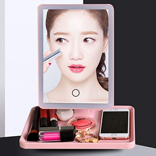 fcya Espelho de maquiagem com luzes, espelho ajustável com brilho, tela sensível ao toque e duas opç
