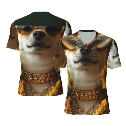 Stylish Athletic Sports Jersey Hipster-Shiba-Inu-Sunflower Men's Rugby Jersey Medium