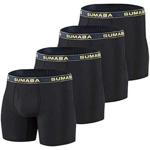 SUMABA Long Leg Men Underwear Boxer Briefs Fly with Pouch No Ride Up Bamboo Underpants for Men Breathable - black - XL Cover