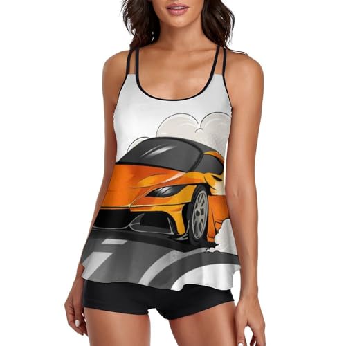 Maillot de bain tankini jaune avec short de garçon et robe de plage