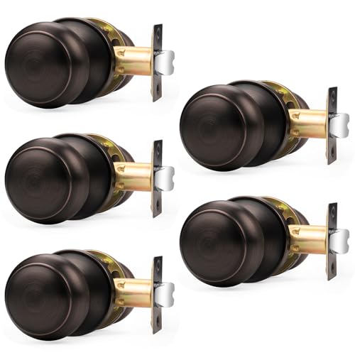 Probrico Interior Door Knobs for Hallway, Oil Rubbed Bronze Door Knobs Closet Door Knob, Passage Door Knob with Round Ball Knob, 5 Pack