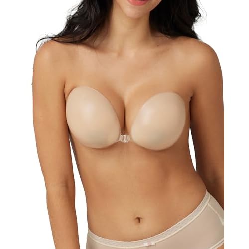 Niidor Adhesive Bra Strapless Ultra Sticky Invisible Push up Silicone Bra Multiple Colors Sizes Reusable for Backless Dress