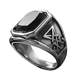 bahamut Baphomet Black Gemstone Ring Sigil of Lucifer Satan Symbol Signet Ring for Men,Fallen Angels Satanic Jewelry (Black Gemstone, 10)