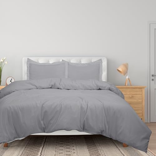 Image of ROYALE LINENS Silver Duvet Cover King Size - 3 Piece Bedding Comforter Covers - Zipper Closure - 1 King Duvet Cover 104x90 inches and 2 Pillow Shams - No Comforter Included