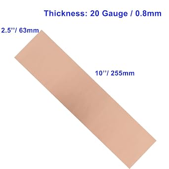4 Pcs 99.9%+ Pure Copper Sheet, 10 x 2.5, 20 Gauge(0.81mm) Thickness, No Scratches, Film Attached Copper Plates