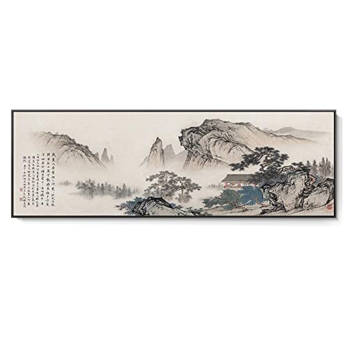 ZHJJD Paysage de Style Japonais Art Mural Traditionnel Montagne et rivière Peinture Horizontale Toile Tableau Affiche pour Bureau Salon Decoration 40x120 cm Pas de Cadre Cover