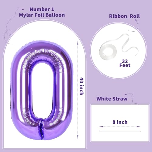 Image of Number Balloons for Birthday Decorations - 40 Inch Large Party Balloons 0, Purple Foil Number Balloons for Boys Girls, Balloons for Party Supplies