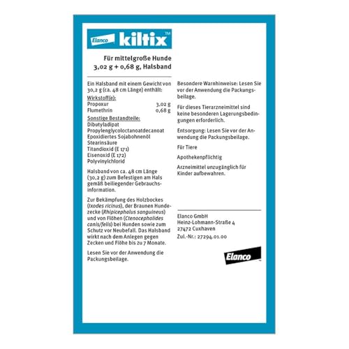 Kiltix Halsband gegen Zecken und Flöhe, mittelgroße Hunde