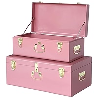 Vixdonos Decorative Metal Box Storage Trunks Set of 2 College Dorm