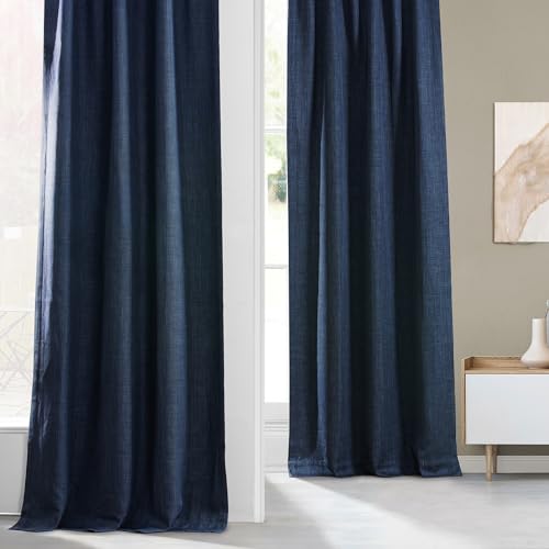 Image of HPD Half Price Drapes - Faux Linen Curtains for Living Room (1 Panel) - 50W X 108L - Textured Room Darkening Curtains for Bedroom 108 Inches Long Home Decor, Indigo (Pack of 8)