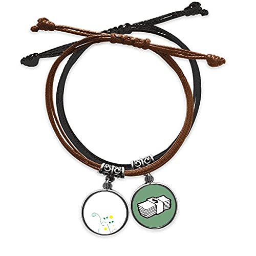 Pulsera de cuero con flor y hojas verdes ajustable para hombre y mujer