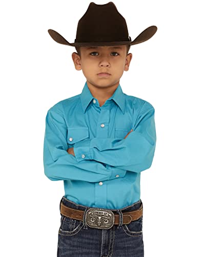 BOYS LONG SLEEVE SNAP STRETCH POPLIN TURQUOISE WESTERN SHIRT