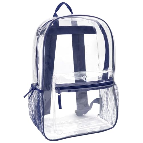 Clear Backpack Heavy Duty Transparent Bookbag for Kids, Boys, Girls, School, Travel, Stadium Approved (Navy)