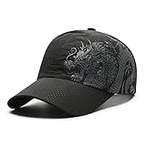 Fairnull Unisex Baseball Cap Chinese Style Dragon Print Sun Hat Adjustable for Outdoor Activities All Seasons Black