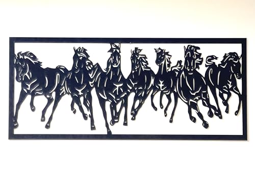 Tableau 7 chevaux qui courent Boutdebois : art moderne en bois noir pour décoration murale
