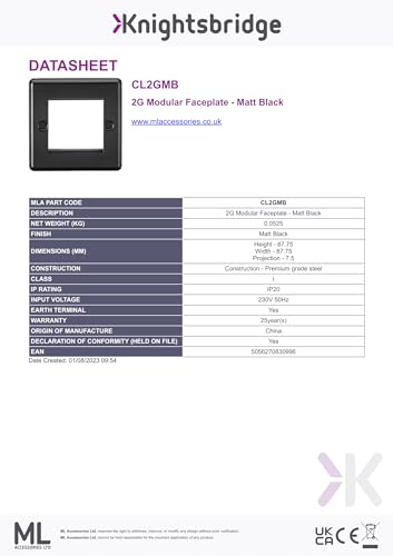 Knightsbridge 2G Modular Faceplate - Matt Black - Image 3