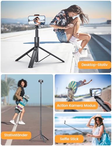 ANXRE Handy Stativ für Phone Kamera, NT79 180cm Kompakt Foto Videokits Stabil Selfie Stick Handystativhalter mit Fernbedienung Kompatibel mit Smartphone Kamera Gopro