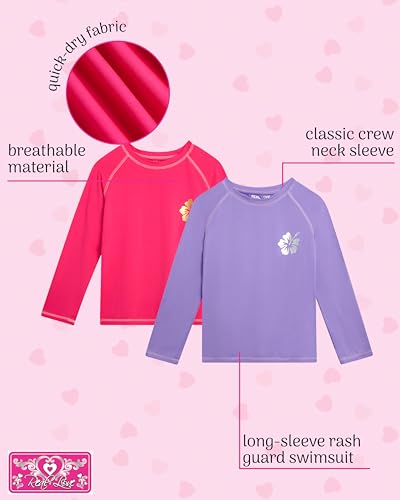 Real Love Toddler Girls Rash Guard - 2 Pack Quick Dry Sun Protection Girls Swim Shirt Long Sleeve Rash Guard Kids (2T-16)2