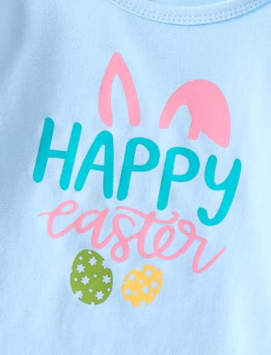 Image of Easter Outfit Toddler Girl Bunny Print Short Sleeve Tee Shirt Cute Flare Pants Easter Outfits for Girls 2-6T