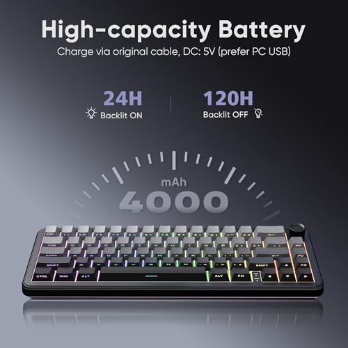RedThunder K65 Wireless Mechanical Gaming Keyboard, Trip-Modes Connection, Gasket Custom Hot-Swap Keyboard, RGB Backlit, Pre-lubed Linear Switches, Side Engraved PBT Keycaps, Gradient Gray by RedThunder - Used condition - Image 7