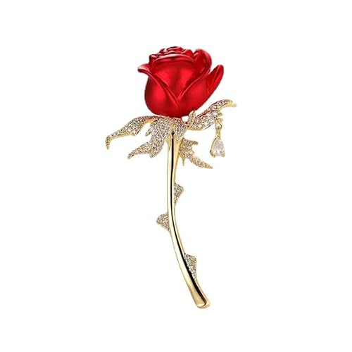 Yoursfs Red Rose Brooch Pins For Women 18K Gold Plated Cubic Zirconia Brooches Elegant Costume Jewelry Fashion Christmas Gift #TOP9