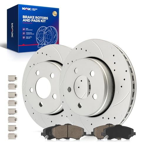 Image of KAX Front Brake Kit, Drilled and Slotted Brake Rotors, Ceramic Brake Pads | Fits Jeep Liberty 2008-2012, Dodge Nitro 2007-2011, Automotive Replacement Brake Kit