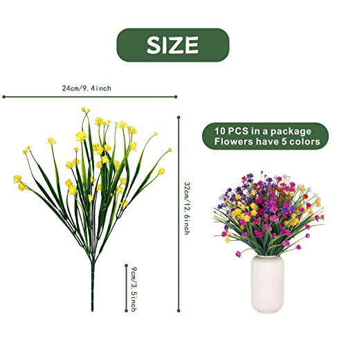 10 Bundles Artificial Outdoor Fake Flowers Uv Resistant Shrubs Plants,Artificial Shrub Floret, Gypsophila For Indoor Outside Hanging Plants Garden Porch Window Box Home Wedding Farmhouse Decor #TOP1