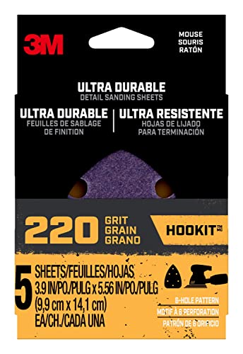 3M Ultra Durable Detail Sanding Sheets, 220 Grit, 5/Pack #TOP25