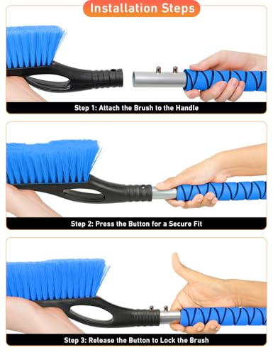 Image of EcoNour 27 inch Aluminum Snow Brush with Ice Scrapers for Car Windshield | For Car window | Car Snow Scraper and Brush with Ergonomic Foam Grip Winter Accessories (Blue)
