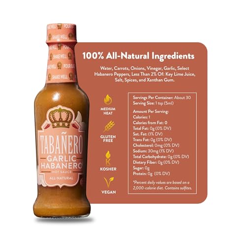 Image of Tabanero Garlic Habanero Hot Sauce, All Natural, Small Glass Bottle, 5 oz