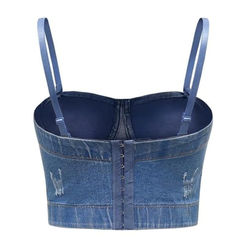 Stylish Junior Girls Denim Crop Top with Shoulder Straps - Polyester Cotton Spandex Blend, Figure-Enhancing Fit2