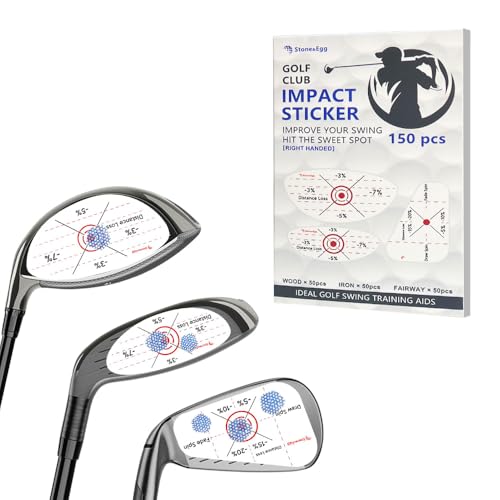 Golf Impact Tape, Self-Teaching Sweet Spot and Consistency Analysis, Golf Club Impact Stickers for Iron, Wood & Fairway Clubs, Non-Residue, Swing Training Aid Impact Labels, Right Handed, 150pcs