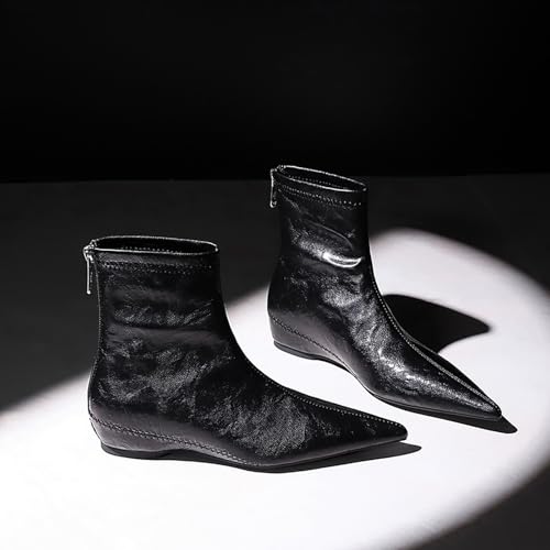 Women'S Leather Handmade Flat Heel Ankle Boots Fashion Pointed Toe Back Zipper Flat Leisure Booties For Office Work4