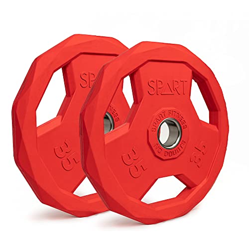 SPART Color Coded Weight Plate 2-Inch Rubber Coated Olympic Grip Plate for Barbell, Solid Cast Iron Weight Plates for Strength Training, Weightlifting, Crossfit, Home Gym, 2.5LB/5LB/10LB/25LB/35LB/45LB, Pair