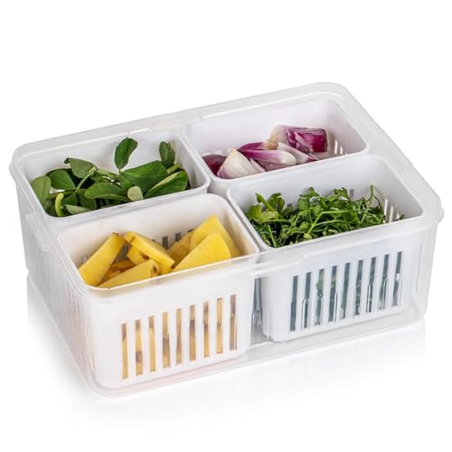 Image of Shuttle Art 4 Compartment Fridge Storage Boxes Freezer Storage Containers, Container for Kitchen Storage Set, Storage in Kitchen, Vegetable Storage, Draining Crisper Refrigerator Food Box