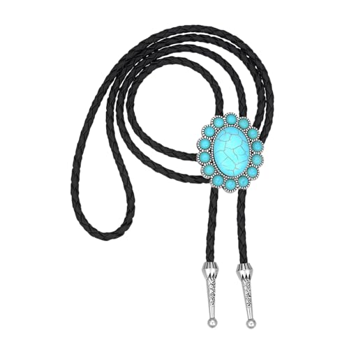 Image of AZORA Western Cowboy Bolo Tie Men Leather Necktie Leather Cord Turquoise Stone Bolo Ties for Men Women