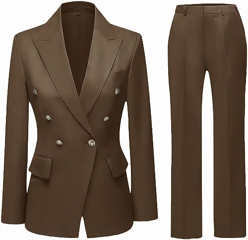 Double-Breasted Women's Pant Suit - 2 Piece Set for Work Professional