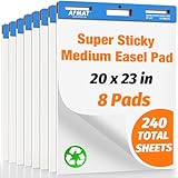AFMAT Sticky Easel Pads, 20 in x 23 in Flip Chart Paper for Teachers, Super Sticky & Bleed-Resistant, Self-Stick Easel Paper for Office/Classroom/Whiteboard/Wall/Windows, 30 Sheets/Pad, 8 Pads