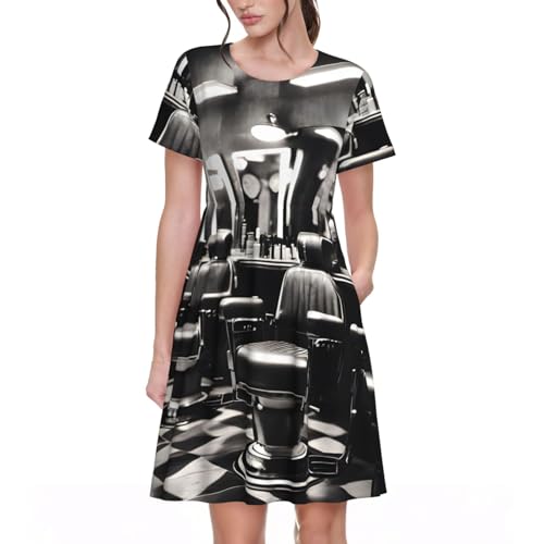 Robe d'été Barber Shop pour femme en coupe décontractée à manches courtes