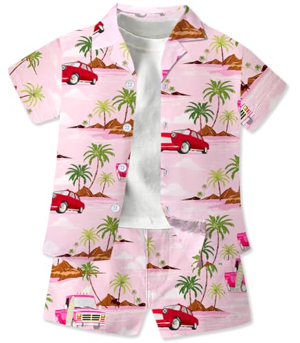 Image of SANGTREE 3 Piece Boy Outfits Short Sleeve Shirt and Shorts Set Beach Vacation Summer Clothes, 3 Months - 9 Years