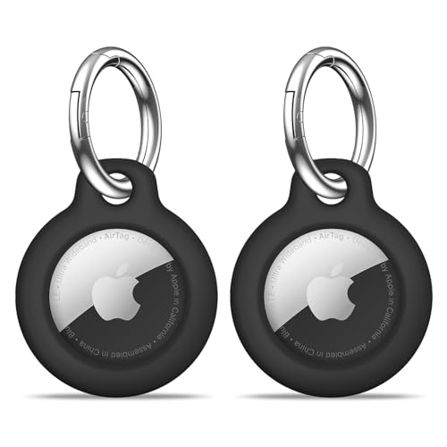 PAIFIEVD Airtag Holder Air Tag Case with Keychain Anti-Scratch Airtags Key Chain for Apple Air Tags Airtag Accessories for GPS Item Finder Tracker(Black+Black)