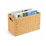 Winhub Revistero de jacinto de agua – Cesta de almacenamiento trenzada y soporte de archivos para libros, revistas y documentos, regalo decorativo natural, 39,5 x 14 x 25,3 cm
