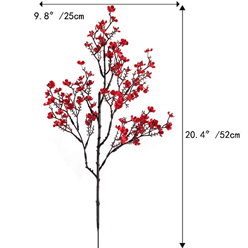 HUAESIN 4 ks umělé květiny červené umělé květiny švestkový květ sušené květiny větve sušené květiny plastové květiny dekorace na svatbu party váza zima domov dekorace na stůl dekorace