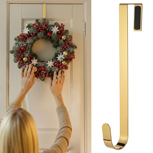 SR ESSENTIALS Pack of 1 Wreath Hanger for Front Door, 12" Wreath Door Hanger, Perfect for Halloween, Wedding & Christmas Decorations Over Door Hanger (Golden)