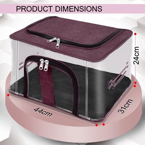 Image of Storite Nylon 33 L PVC Transparent Moisture Proof Storage box for Clothes Closet Wardrobe Organizer for Clothes Saree Bags with Carry Handle (Grey, 44L x 31W x 24H cm) (Vivid Red, 4 Pack)