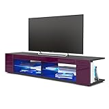 mit LED Beleuchtung in Blau TV Board Lowboard Movie, Korpus in Schwarz matt/Fronten in Brombeer Hochglanz inkl. LED Beleuchtung in Blau