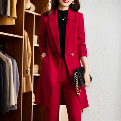 Business Work Wear Pant Suit for Women Long Blazer Overcoat Set Female Office Ladies Jacket and Trouser 2 Pieces2