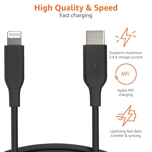 Image of Amazon Basics USB-C to Lightning Cable, Apple MFi Certified, Power Delivery, Data Transfer, 3 Feet, Black