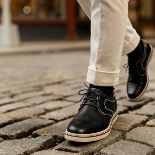 Image of Mens Derby Shoes Casual Lace Up Dress Shoes Lightweight Synthetic Leather Work Shoes with Non Slip Rubber Sole